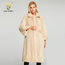 Load image into Gallery viewer, Fur Story FS18117 Women&#39;s Genuine Rabbit Fur Long Coat Turn-down Collar Women Jacket Belt Overcoat