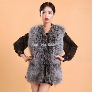 Natural Silver Fox Fur Vest Lamb Leather Luxury Fur Waistcoat Jacket