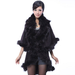 Real Fox Fur & Wool Coat Jacket Shawl Stole Poncho Fox Fur Collar 5 Color Fur Story FS070210