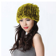 Load image into Gallery viewer, Women&#39;s Hats Knitted Real REX Rabbit Fur Beanie Hat 14603