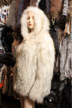Load image into Gallery viewer, knitted Real Raccoon fur with big hood overcoat jacket long sleeve puff /Super warm/Natural style/Vintage FS13005