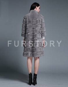 Natural Rex Rabbit Coat Women Grace Long Overcoat Jacket Winter Outerwear