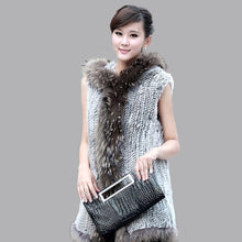 Load image into Gallery viewer, Women&#39;s Fur Vest Handmade Knitted Rabbit Fur Waistcoat Natural Fur Vest Female 15272