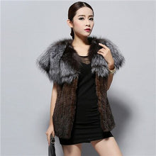 Load image into Gallery viewer, Women&#39;s Knitted Real Mink Fur Splicing Silver Fox Fur Vest Real Fur Vest Female