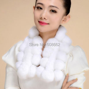 Real REX Rabbit Fur Ball Scarf Cute Wrap Cape Shawl Neck Warmer Children Women Winter Scarf FS14515