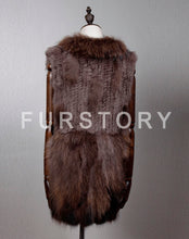 Load image into Gallery viewer, Women&#39;s Natural Fur Vest Rabbit Fur Knitted with Raccoon Collar 162100