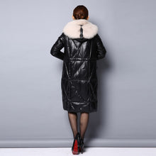 Load image into Gallery viewer, Real Sheep Leather Down Coat for Women Winter Long Overcoat Hood Jackets 151245