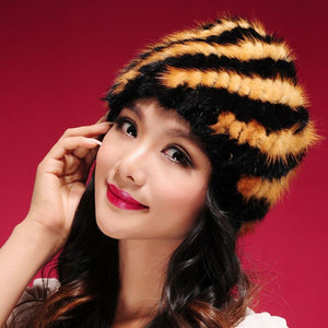 Womens Hats Winter Knitted Real Mink Fur Cap Women Fur Hat Winter Hat Headgear Ears Warmer Headdress Mink Women Hat Women's Hats & Caps Fur Story FS13603