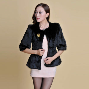 Natural Rabbit Fur Coat  Women'  Fashion Grace Overcoat Jacket