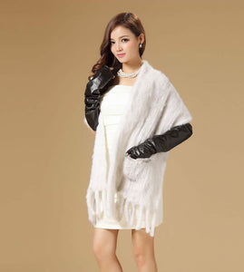 Real Knitted Mink Fur Shawl Stole Wrap Cape Poncho Coat Garment Various Colors Fur Story FS070306