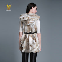 Load image into Gallery viewer, Natural Fur Vest Female with Big Fur Hood Rabbit Fur 5XL 6XL Plus Size Vest