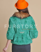 Load image into Gallery viewer, Real Rabbit Fur Coat Raccoondog Fur Collar with Hood Overcoat Jacket Waistcoat 7colors Short Version FS13073
