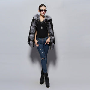 Genuine Sheep Leather Down Jacket Fox Fur Collar Luxury Thick Fur Jacket Winter Overcoat 14153