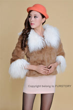 Load image into Gallery viewer, Real Rabbit fur coat fox fur collar and cuff jacket overcoat womens&#39; garment winter coat FS13066