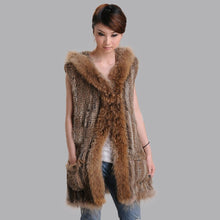 Load image into Gallery viewer, Women&#39;s Fur Vest Handmade Knitted Rabbit Fur Waistcoat Natural Fur Vest Female 15272