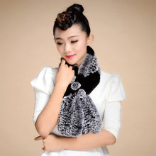 Load image into Gallery viewer, Real REX Rabbit Fur Scarf Flower Decoration Wrap Cape Shawl Neck Warmer Various Colors Soft Fur FS14507