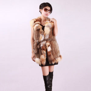 Women's Nature Rabbit Fur Vest  Winter Warm Outwear Waistcoat 152112