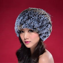 Load image into Gallery viewer, Real Rex Rabbit Fur Hat Double-use Scarf  Cap Fox Fur Decoration Pompom 14604