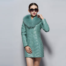 Load image into Gallery viewer, Genuine Leather Coat Female with Real Fox Fur Collar Outwear Winter Women&#39;s Down Coat