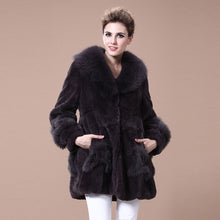 Load image into Gallery viewer, Coats for Women REX Rabbit Fur Coat Fox Fur Collar Jacket Overcoat 010105