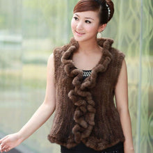 Load image into Gallery viewer, Natural Mink Fur Vest Female Flounce Decoration Placket Design Sleeveless Women&#39;s Mink Vest