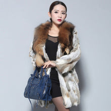 Load image into Gallery viewer, Women&#39;s Real Rabbit Fur Coat Luxury Raccoon Fur Collar Long Overcoat 010112