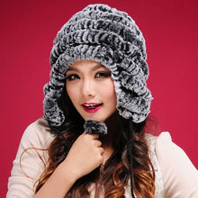 Load image into Gallery viewer, Real knitted Rex rabbit fur hat Beanie skullies cap ear muff earwarmer 060123