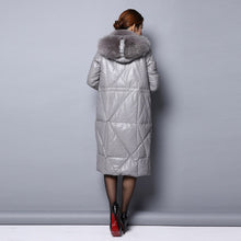 Load image into Gallery viewer, Real Sheep Leather Down Coat for Women Winter Long Overcoat Hood Jackets 151245