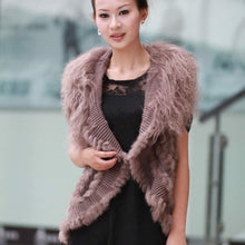 Load image into Gallery viewer, Natural Rabbit Fur Vest with Lamb Wool Fur Collar Hand Knit Vest Coat Jacket Shawl 6colors