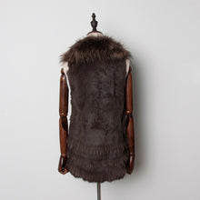 Load image into Gallery viewer, Natural Rabbit Fur Vest Raccoon Fur Collar and Trim Decoration Gilet Coat