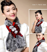 Load image into Gallery viewer, Real REX Rabbit Fur Scarf Flower Decoration Wrap Cape Shawl Neck Warmer Various Colors Soft Fur FS14507