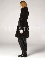 Load image into Gallery viewer, Natural Rabbit Fur Overcoats with Fox Fur Overcoat Belt Slim Winter Coat