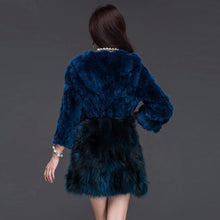 Load image into Gallery viewer, Women&#39;s Real Fur Coat Rabbit Fur Coats with Raccoon Hem Jacket