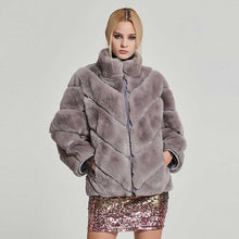 Load image into Gallery viewer, Women&#39;s Coats Real rabbit Fur Coat with Bat Sleeve Winter jacket Stand collar 17156