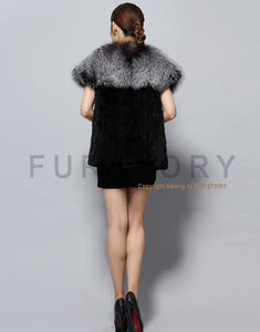 Women's Knitted Real Mink Fur Splicing Silver Fox Fur Vest Real Fur Vest Female