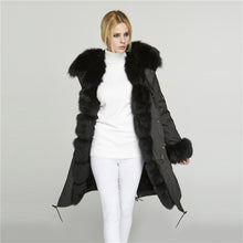 Load image into Gallery viewer, Fur Story FS18113 Women&#39;s Genuine Rabbit Fur Lining Big Hood Jacket Fur Cuffs and Placket Women Parka