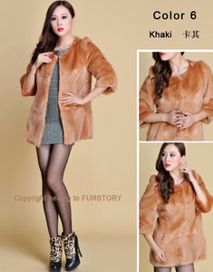 Women's Natural Fur Coat Long Version Light Camel Full Pelt Real Fur Coat Female