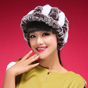 Fur Hat Real Rex Rabbit Hat Lady Headgear for Women 13604