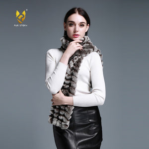 FUR STORY Real Rex Rabbit Fur knitting Scarf Neck Warmer Scarves Shawl Poncho Stole luxury fur scarf lady scarf 050102