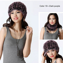 Load image into Gallery viewer, Women&#39;s Hats Knitted Real REX Rabbit Fur Beanie Hat 14603