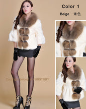 Load image into Gallery viewer, Real Rabbit Fur Coat Raccoondog Fur Collar with Hood Overcoat Jacket Waistcoat 7colors Short Version FS13073