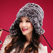 Load image into Gallery viewer, Real knitted Rex rabbit fur hat Beanie skullies cap ear muff earwarmer 060123