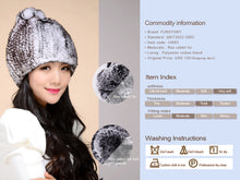 Load image into Gallery viewer, Women&#39;s Hats Knitted Real REX Rabbit Fur Beanie Hat 14603