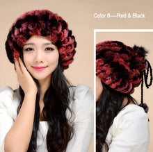 Load image into Gallery viewer, Real Rex Rabbit Fur Hat Double-use Scarf  Cap Fox Fur Decoration Pompom 14604