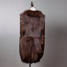 Load image into Gallery viewer, Women&#39;s Natural Fur Vest Rabbit Fur Knitted with Raccoon Collar 162100