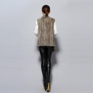 Women's Knitted Real Rabbit Fur Vest Europe Latest Style Long Vest Waistcoat Jacket