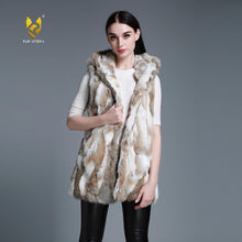 Load image into Gallery viewer, Natural Fur Vest Female with Big Fur Hood Rabbit Fur 5XL 6XL Plus Size Vest