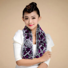 Load image into Gallery viewer, Real REX Rabbit Fur Scarf Wrap Cape Shawl Neck Warmer Women Scarf Flower Decoration FS14509