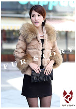 Load image into Gallery viewer, Women&#39;s Warm Winter Coat Real Rabbit Fur Coat Raccoondog Fur Collar &amp; Sleeve-cuff with Hood Overcoat Jacket Waistcoat 6colors Short Version FS010129S