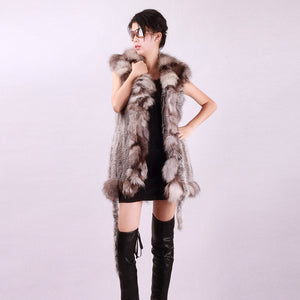 Women's Nature Rabbit Fur Vest  Winter Warm Outwear Waistcoat 152112